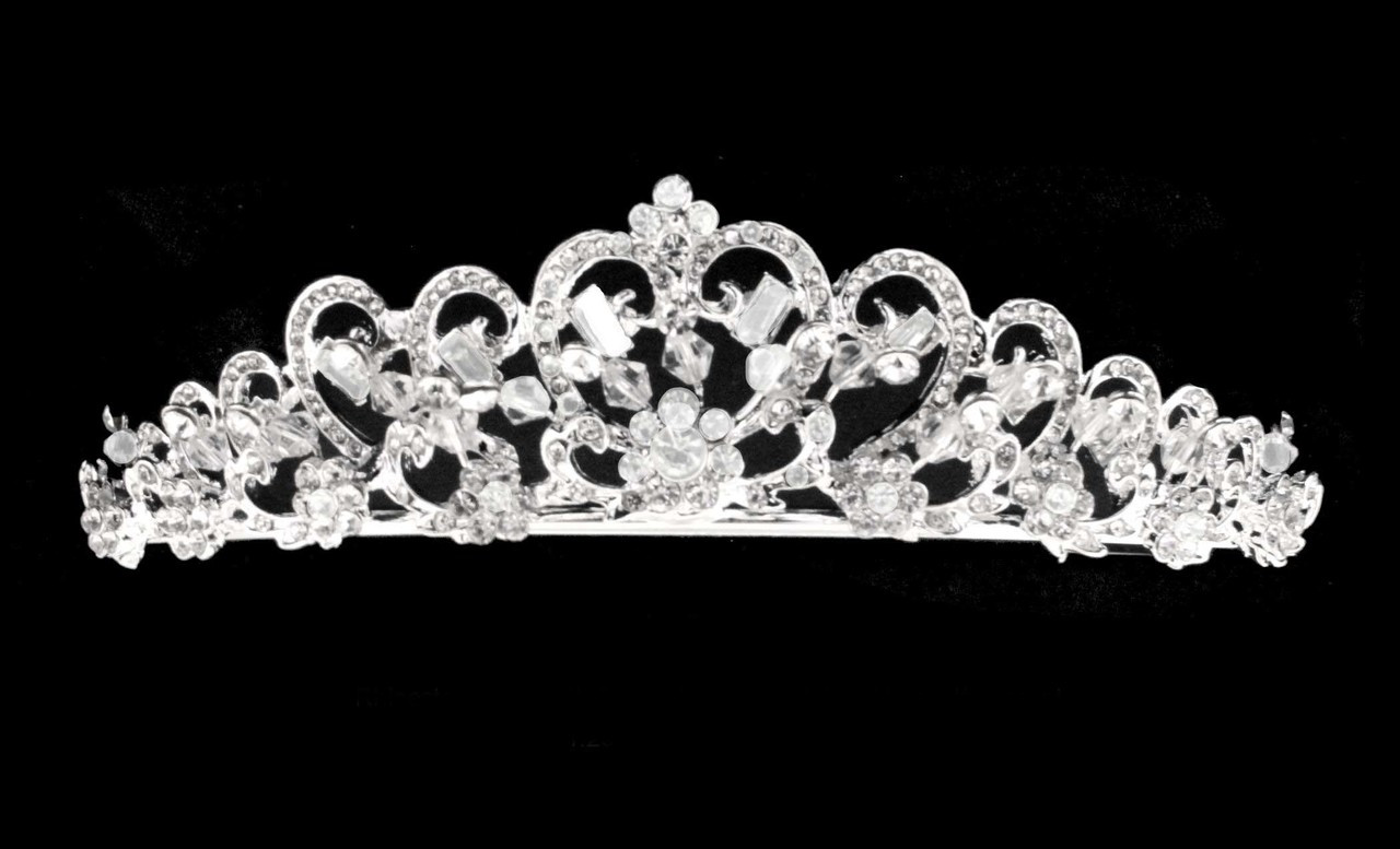 Noelle & Ava - Rhinestone Tiara With Flower Design, Crystal And Baguette Accent