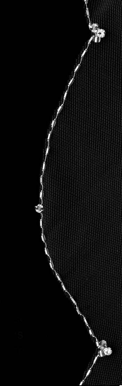 Noelle & Ava Collection - Swarovski Crystals And Rhinestones Decorated Scalloped Cut Veil With Silver Bugle Beads And Shiny Seeds Along Edge