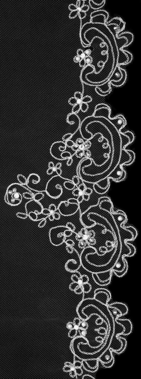 Noelle & Ava Collection - Tasteful French Royal Style Silver Thread Embroidered Design Accented With Swarovski Rhinestones, Pearls And Shiny Seed Beads
