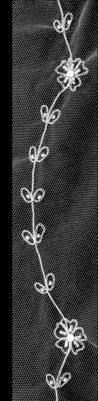 Noelle & Ava Collection - Silver Thread Embroidered, Rhinestone Centered Floral Design