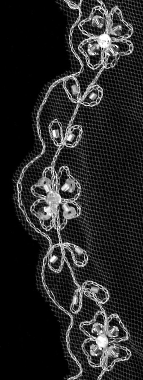 Noelle & Ava Collection - Modern Trendy Silver Thread Embroidered Flowers And Leaves Adorned With Crystal Flowers Accented With Rhinestone, Bugle Bead And Sequins