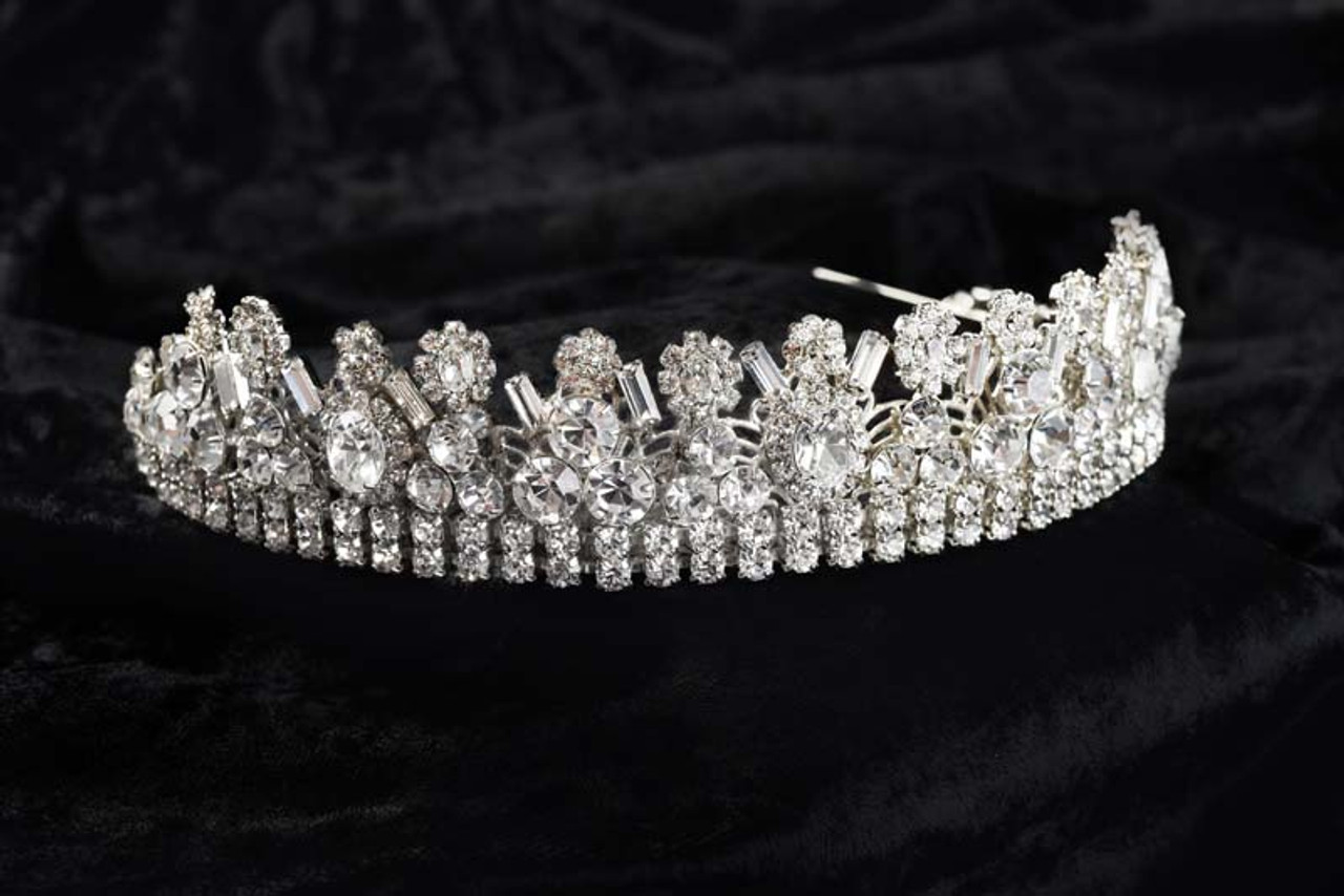 Erica Koesler Style A-5598 - 1” high tiara on a double rhinestone chain band 