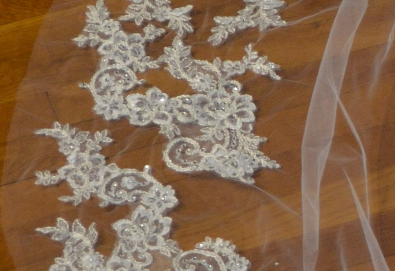 Elena Designs style E1209 - 120" inches - One tier veil with scattered motifs along edge