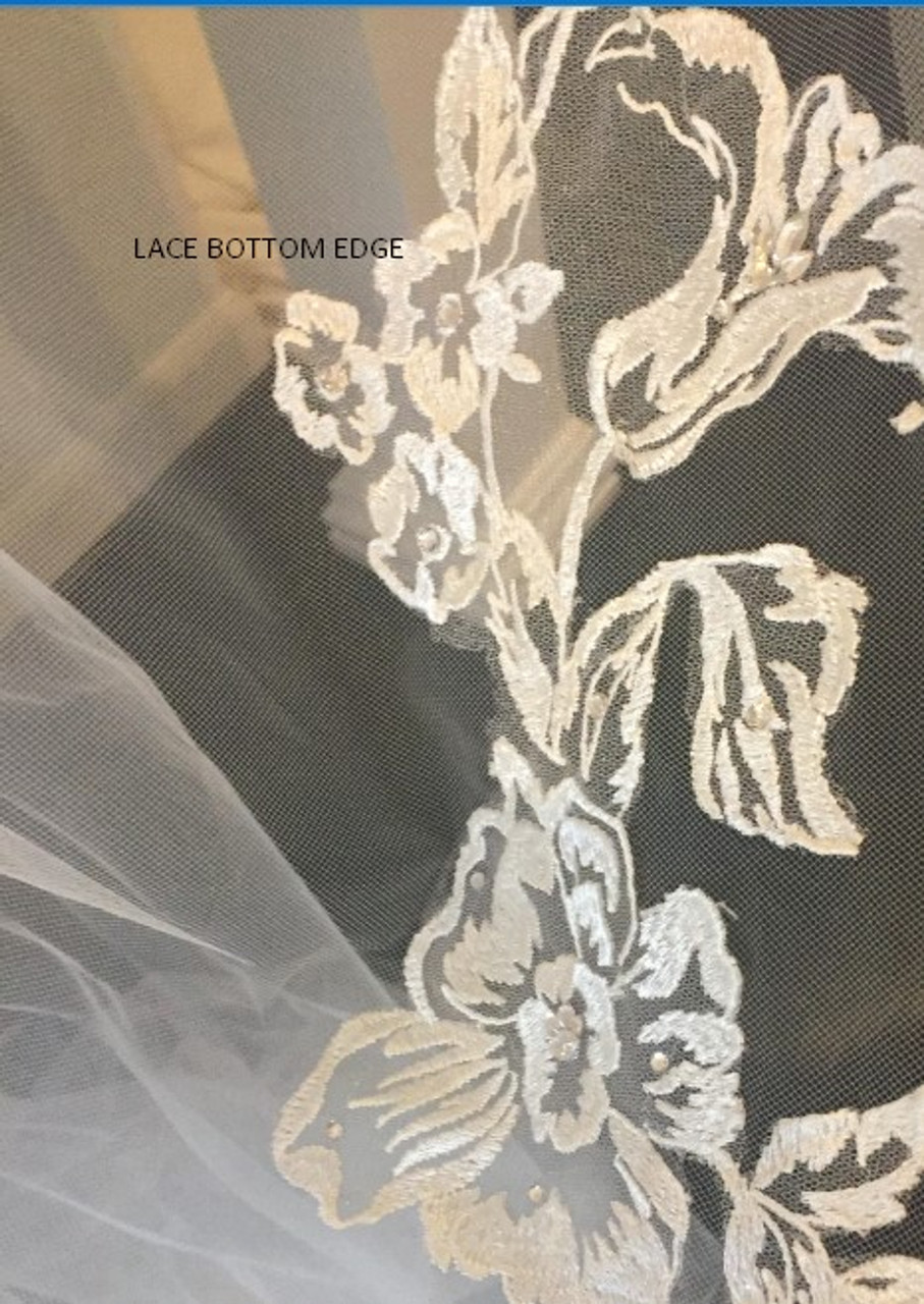 Elena Designs style E1212 - 165 Inches Long - Royal cathedral length veil with floral lace embroidery - Quick Ship Ivory