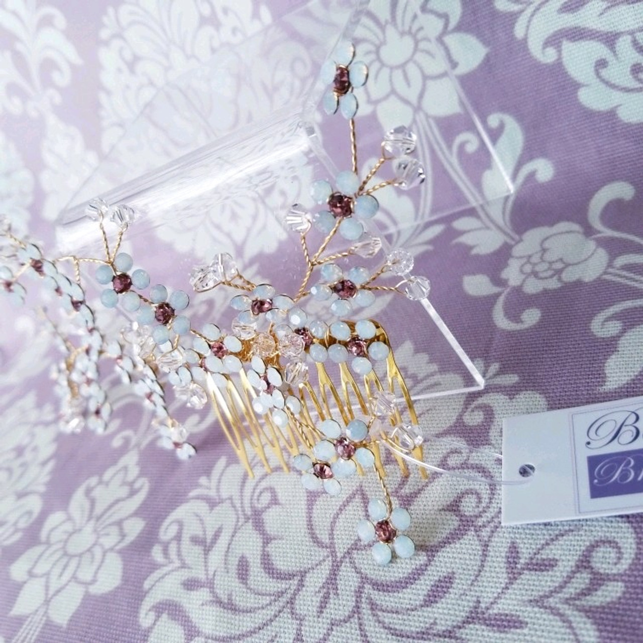 Bella Mera Bridal Cherry Blossom Gold & Cherry Blush Comb - C600