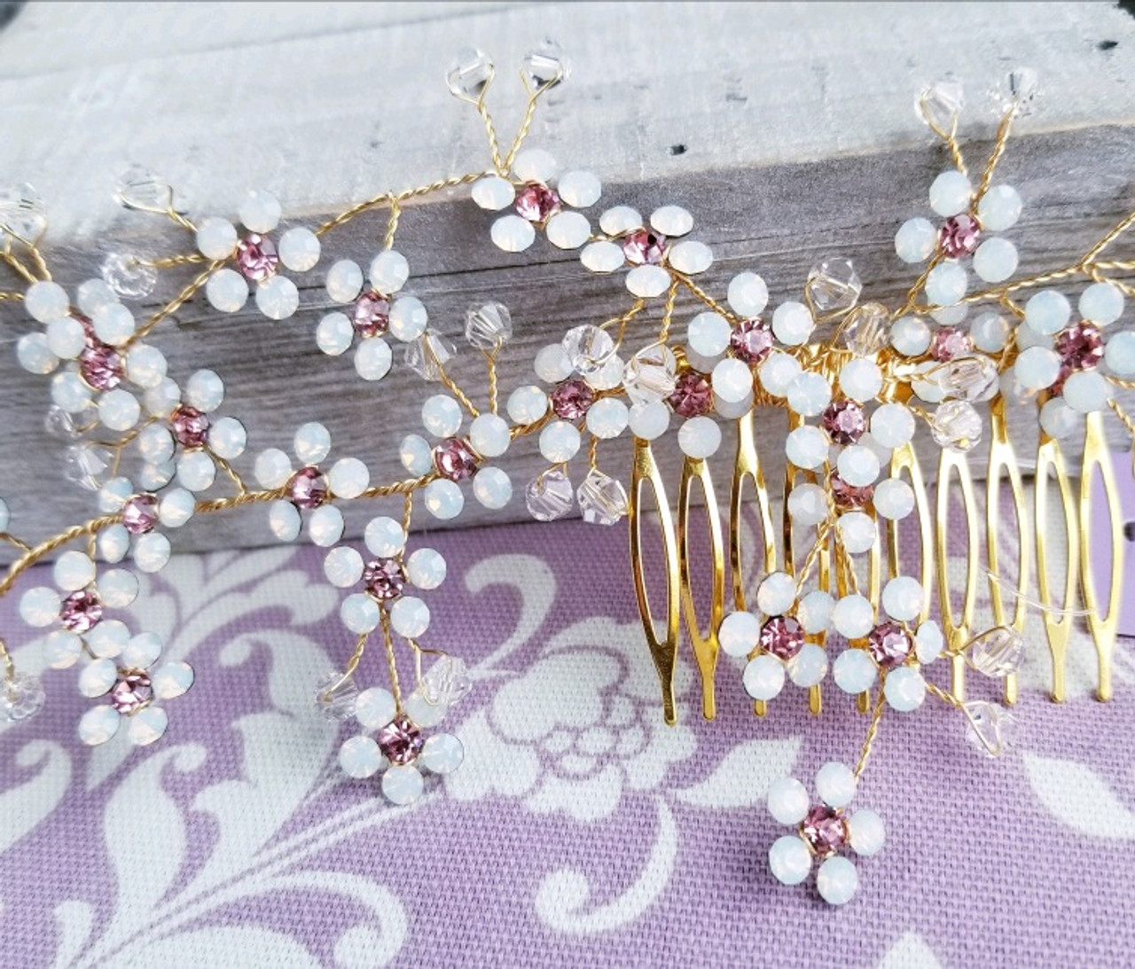 ella Mera Bridal Cherry Blossom Gold & Cherry Blush Comb - C600