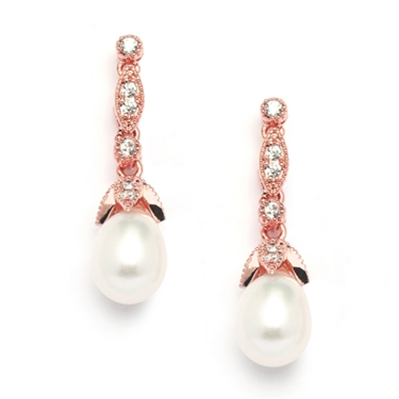 Mariell Freshwater Pearl Rose Gold Vintage Earrings 343E-RG