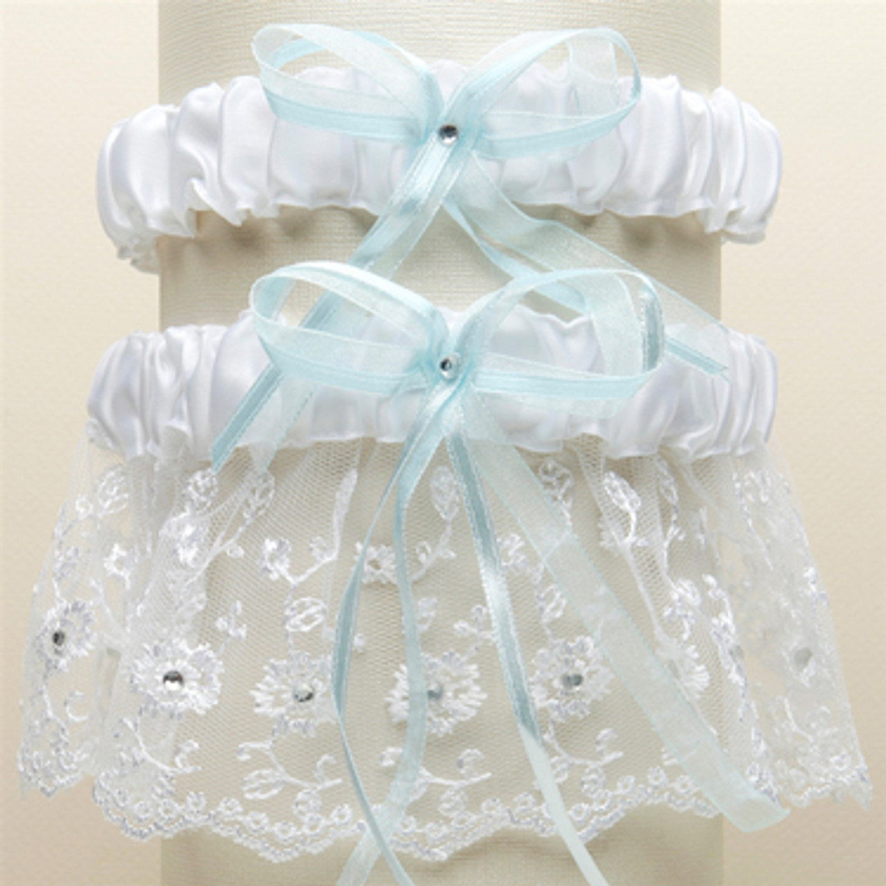 Embroidered Wedding Garter Sets With Scattered Crystals White