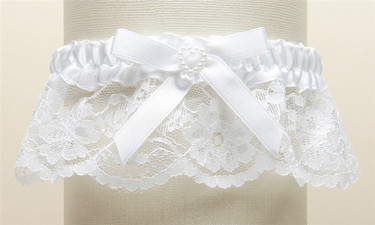 White Lace Wedding Garter With Satin Band With Pearl Heart 3768g W Bridal Garters Wedding Garters