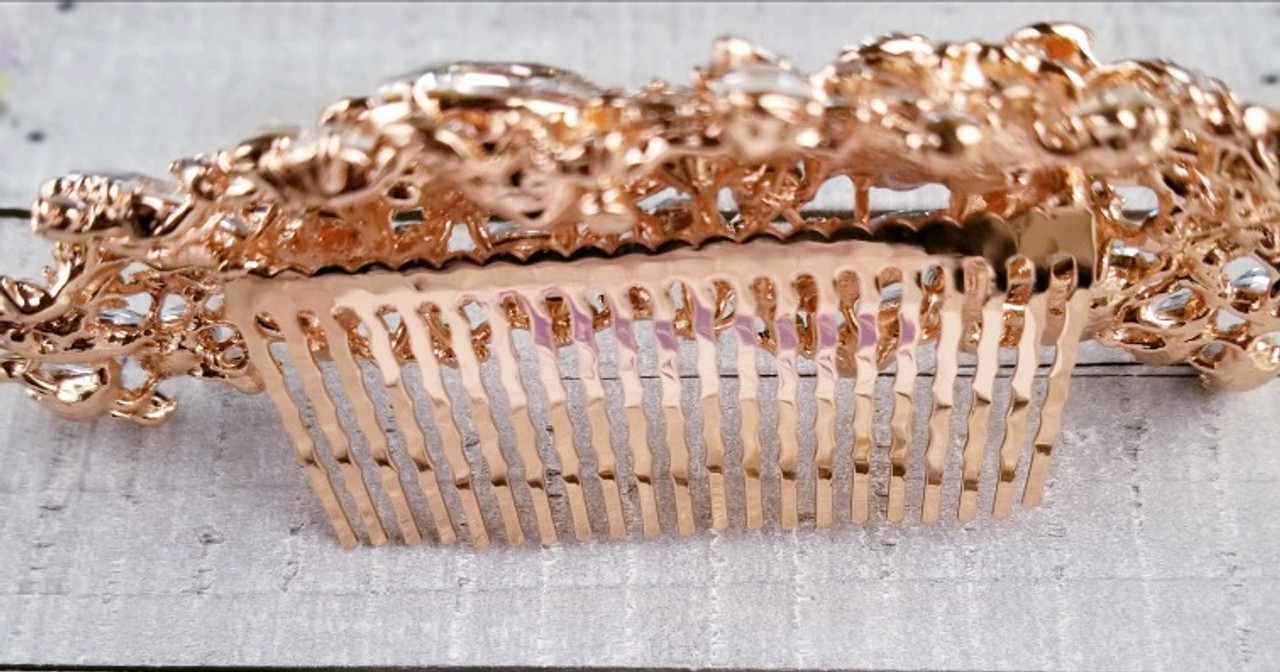 Bella Mera Studio Rose Gold Rhinestone Crystal Flower Comb - C404