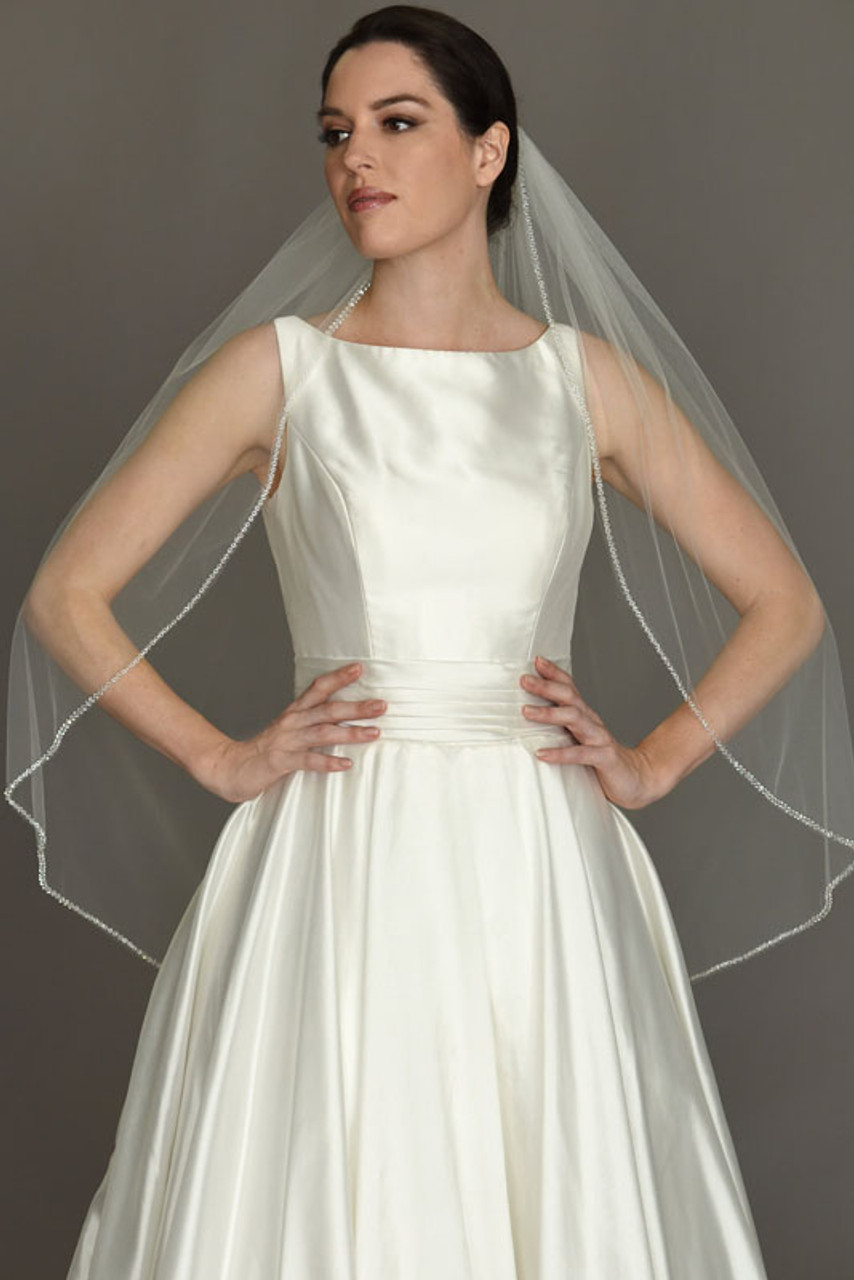 Erica Koesler Wedding Veil 906-35 - (35" inches long) - Crystal edge on a wire comb