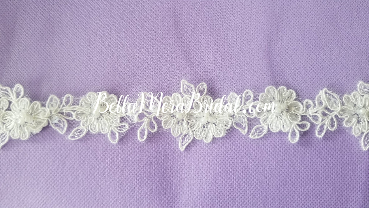 Erica Koesler Wedding Veil 907-35 - (35" inches long) - Floral lace beaded with pearls & sequins, wire comb