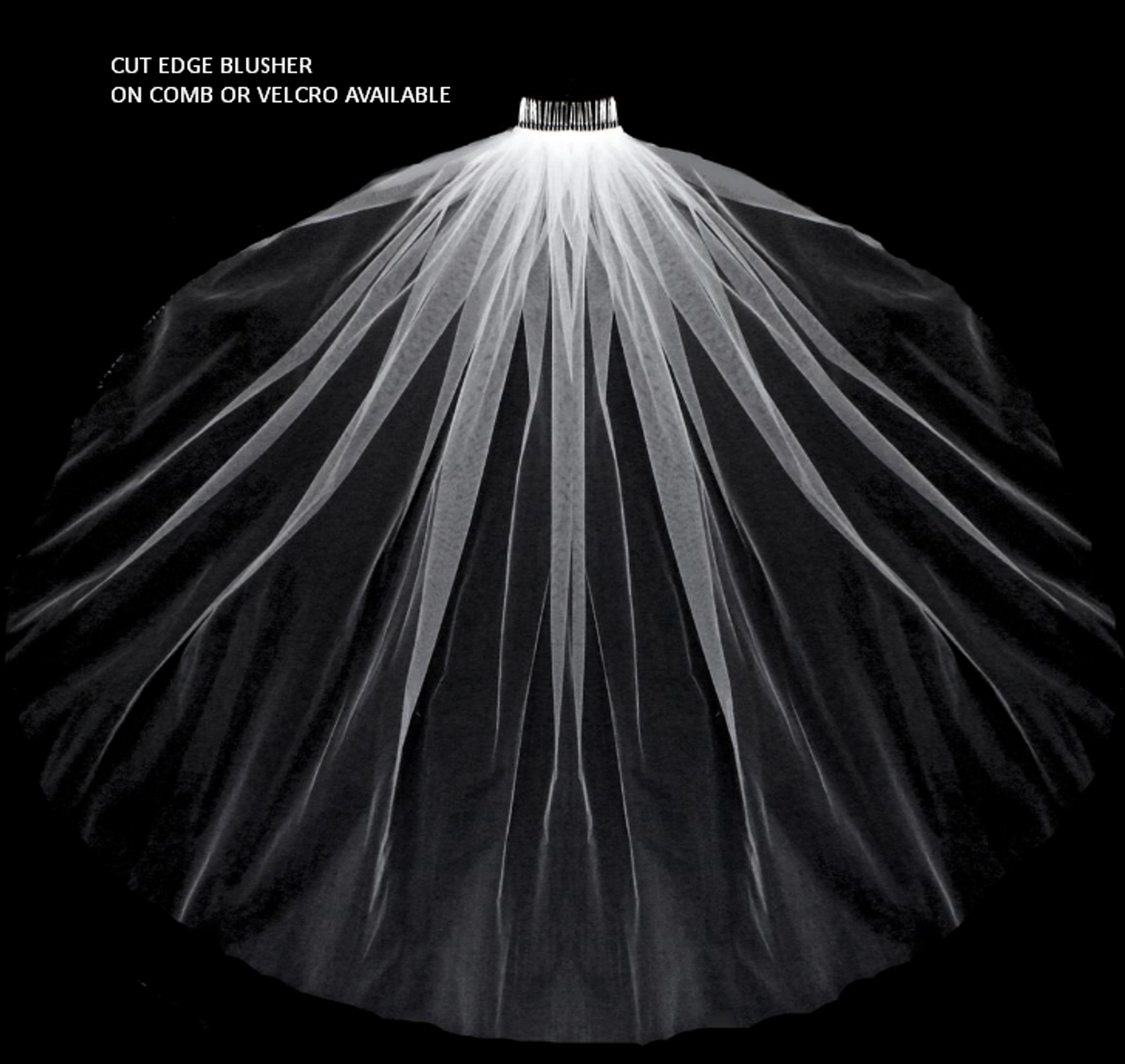 Cut Raw Edge Wedding Veil Blusher on Comb or Velcro - 30x72