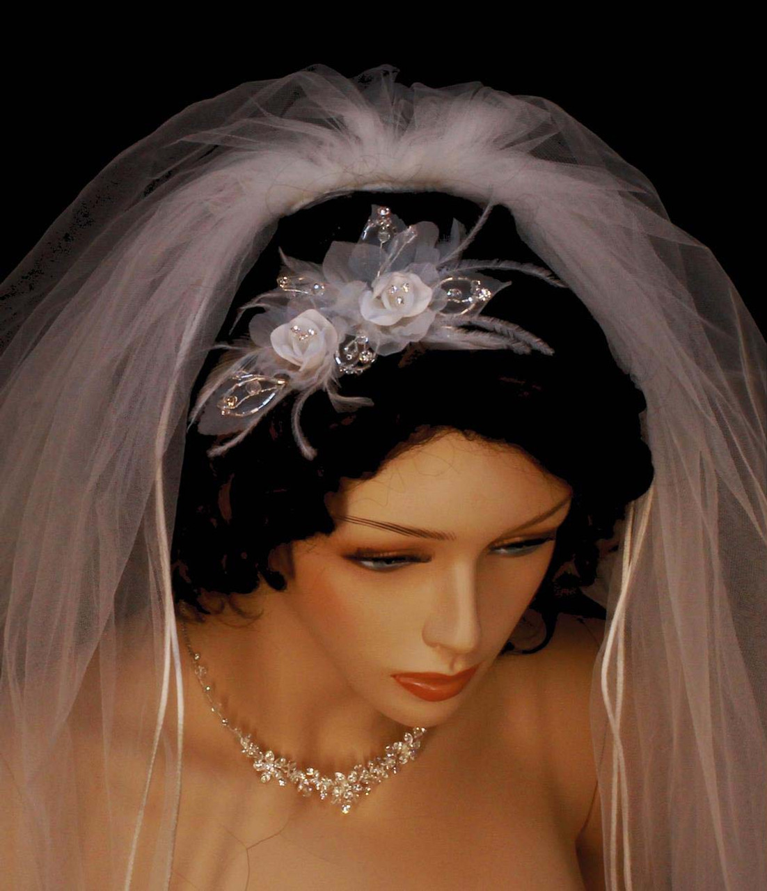 Noelle and Ava romantic organza rose comb. White & Ivory