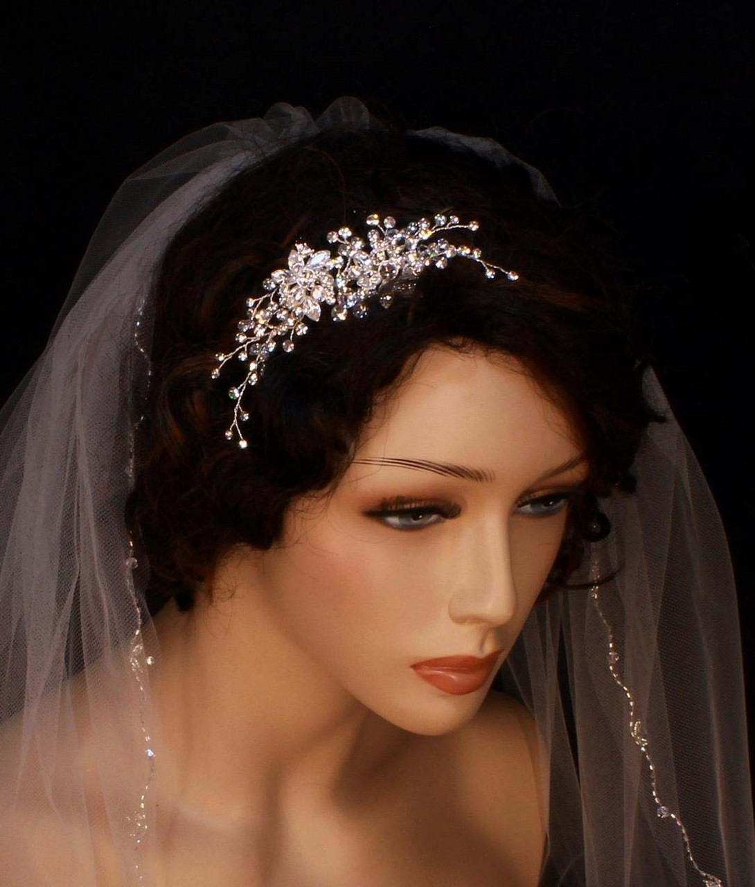 Noelle & Ava brilliant marquise rhinestone flower comb. Red Rose & Silver