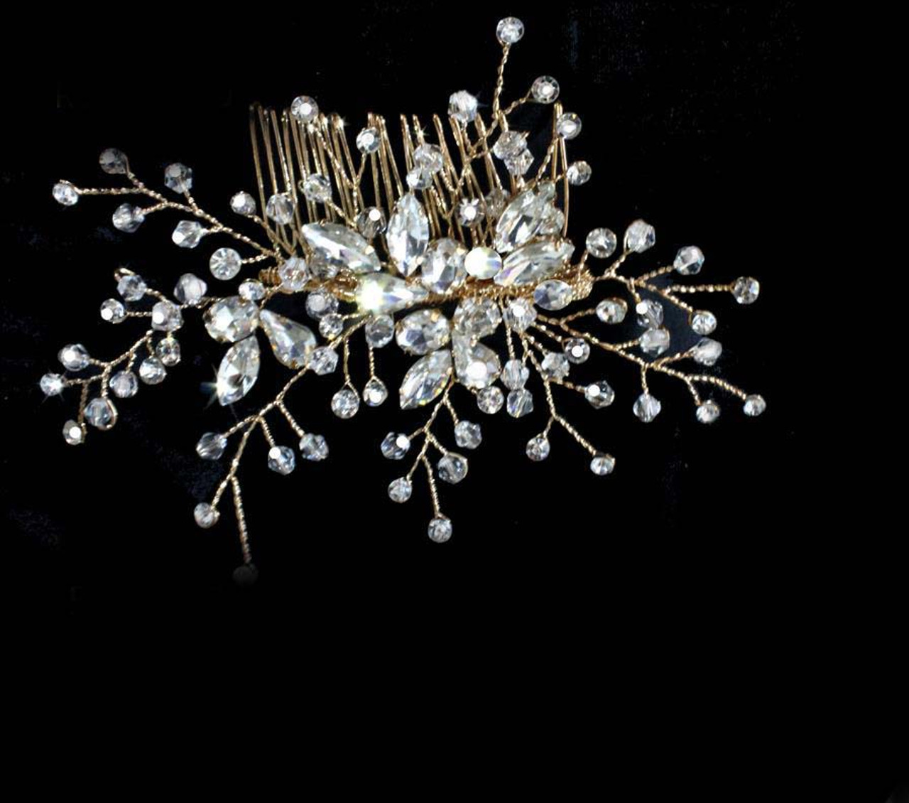 Noelle & Ava Handwired crystal and rhinestone twigs with large marquise. Rose Gold