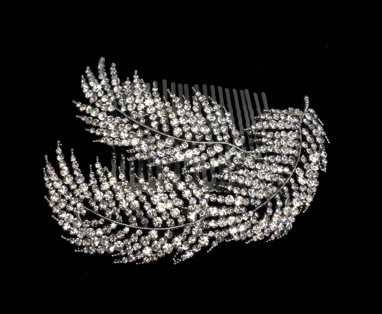 Noelle & Ava Charming glitzy rhinestone triple feathers on comb 