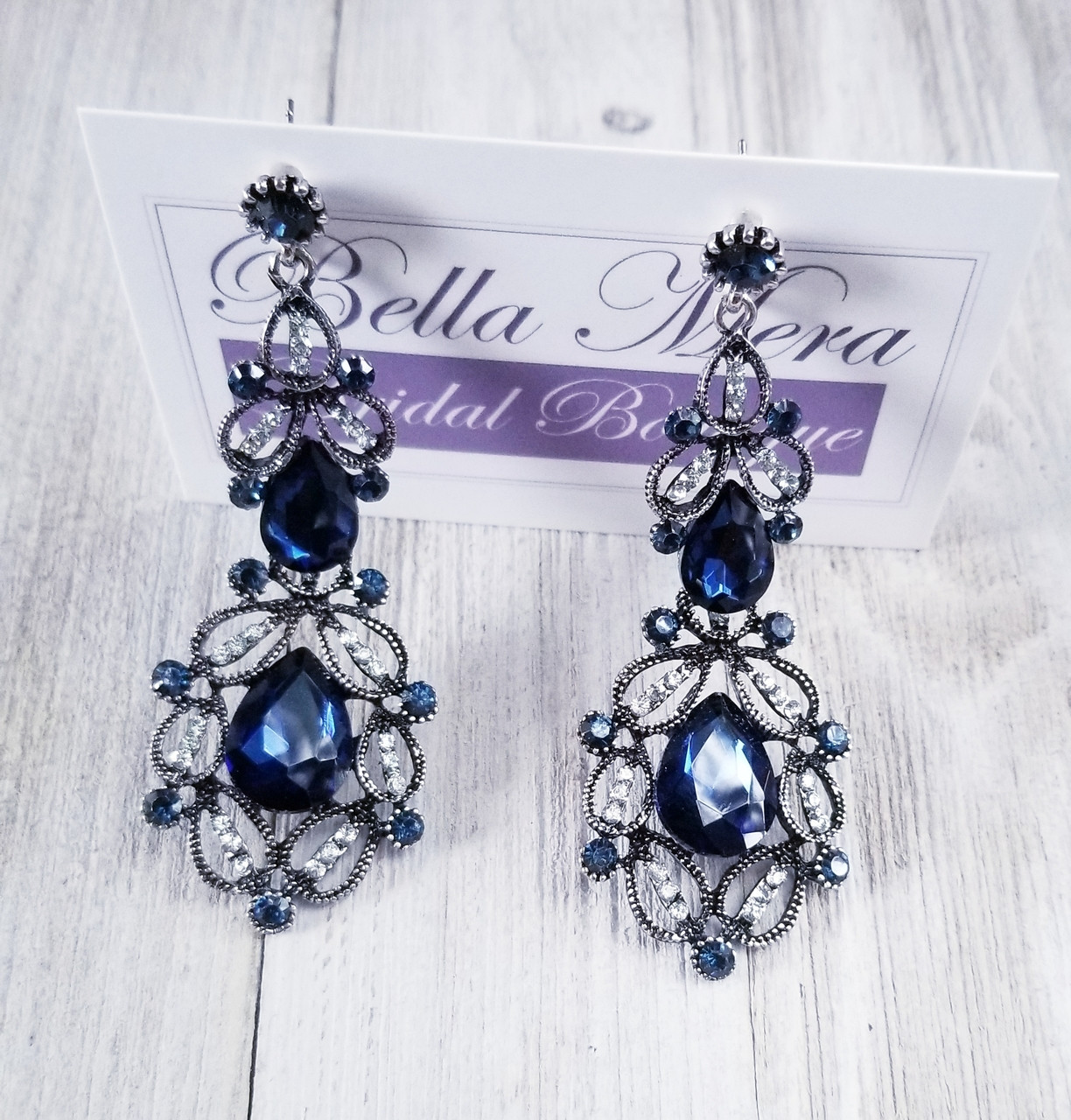 Bella Mera Studio Antique Black/Royal Blue Chandelier Earrings