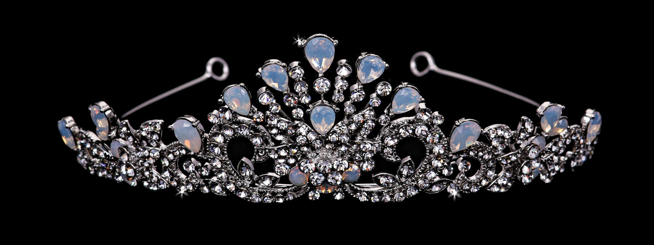 En Vogue Bridal Tiara T1905 -Opal & Silver Tiara - Quick Ship Silver 