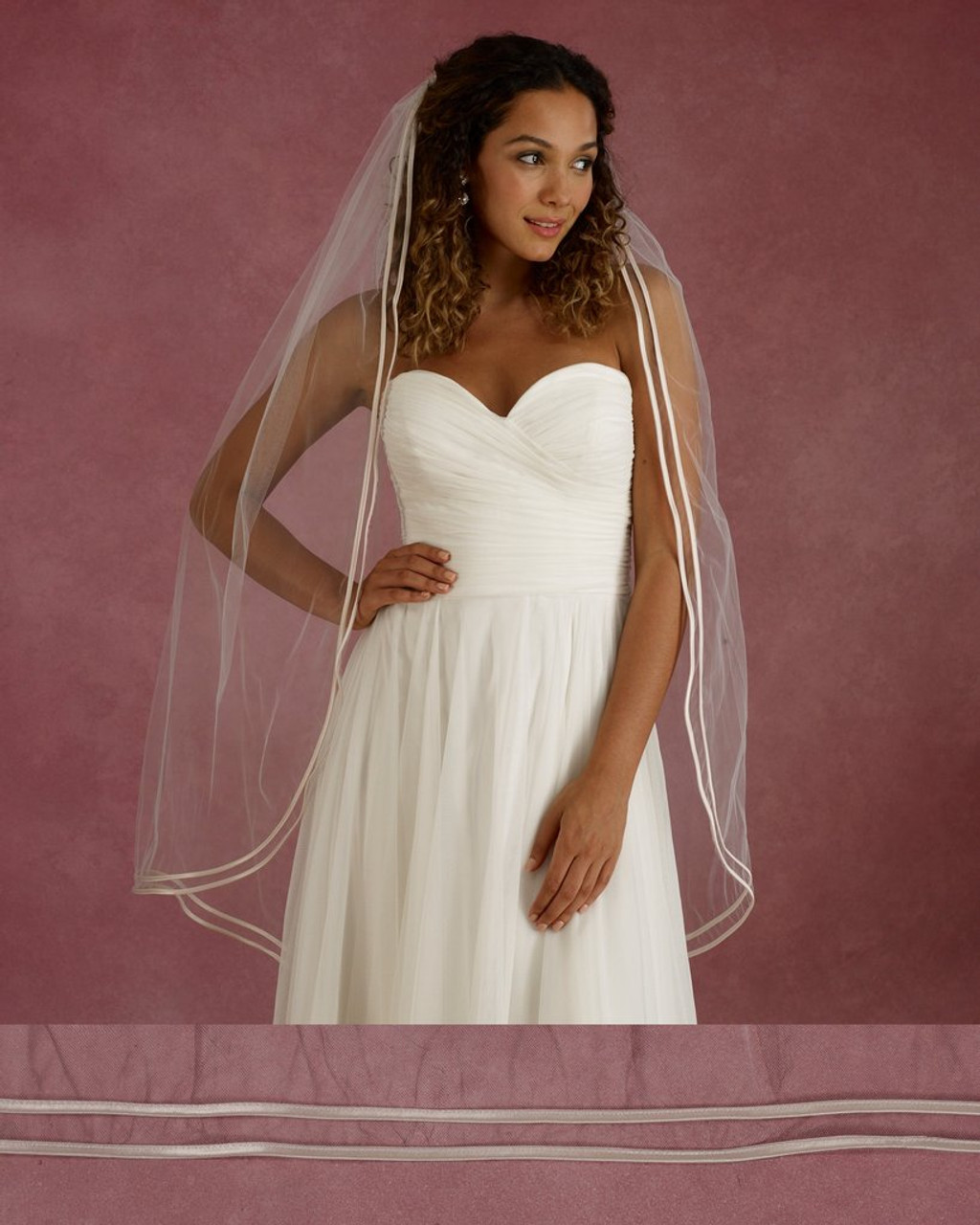 Marionat Bridal Veils 3647 - 46” Long double row bias edge Metal comb wrapped - The Bridal Veil Company