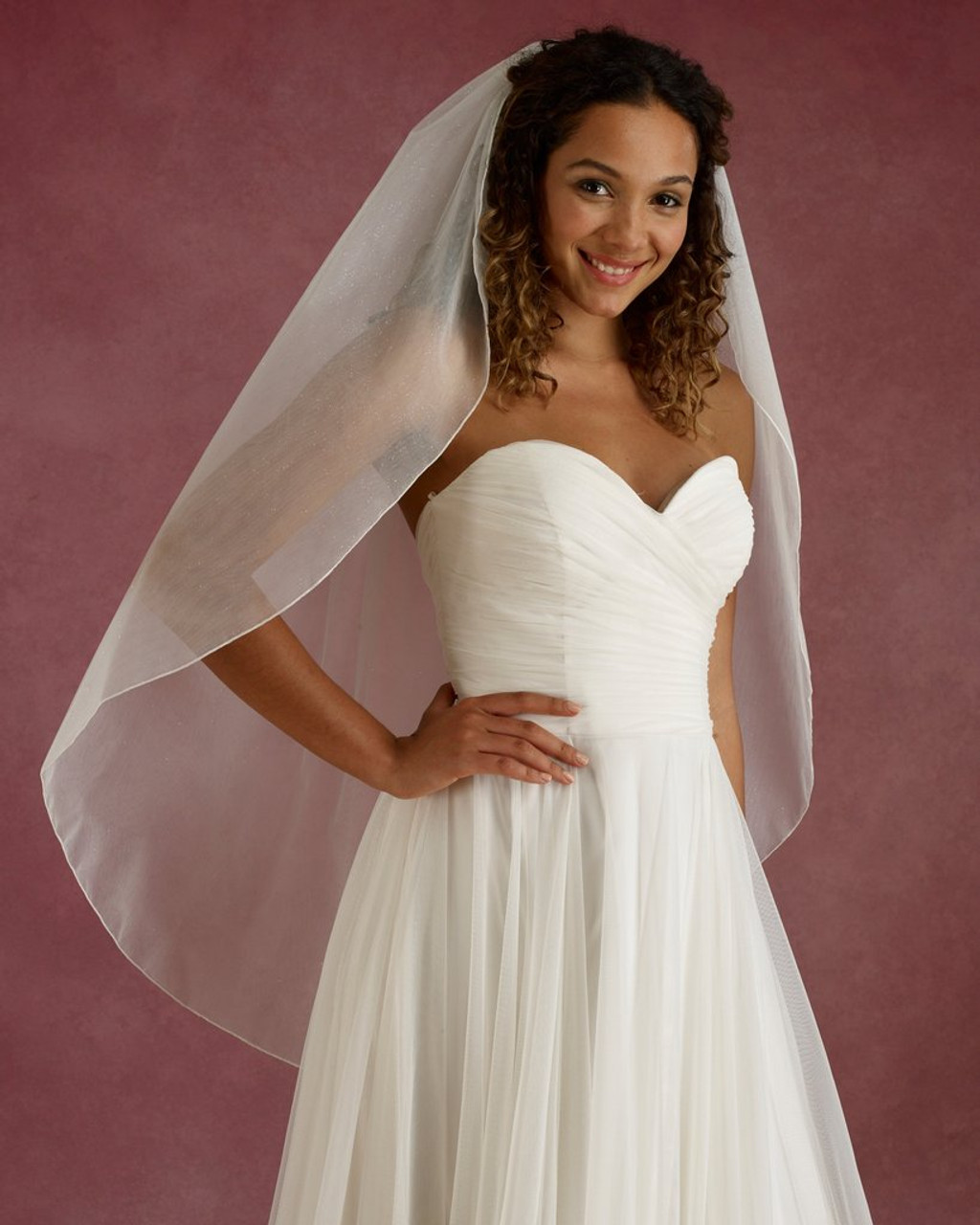 Marionat Bridal Veils 3672 - 42” Long glitter veil with rolled edge - The Bridal Veil Company