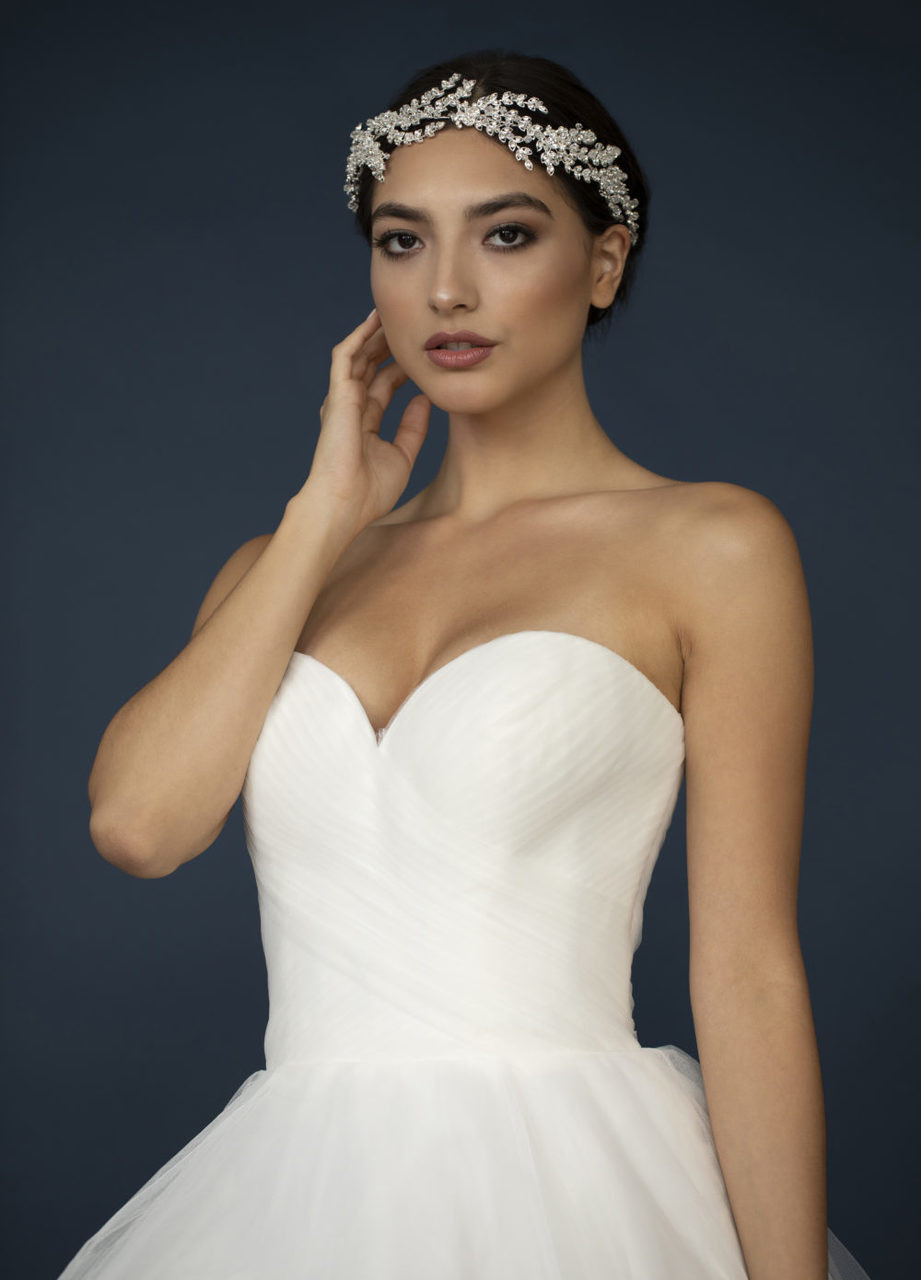 Elena Designs Headpiece E939 - Rhinestone & crystal leaf headpiece