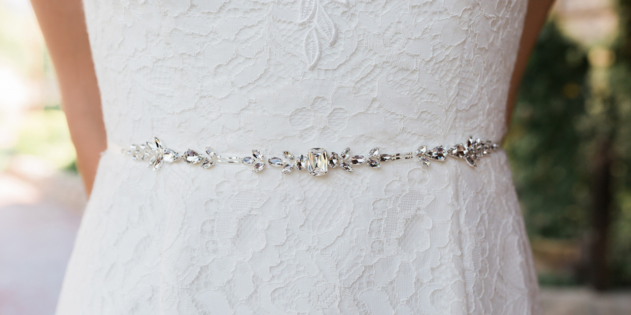 En Vogue Bridal Sash BT1984 - Beaded belt with satin ties 