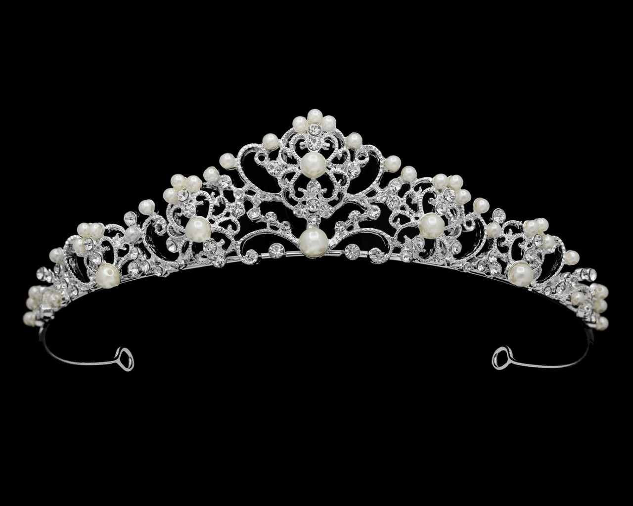 DS Bridal T56192- Rose Gold Tiara Rhinestone & Pearl - 3" H - Quick Ship