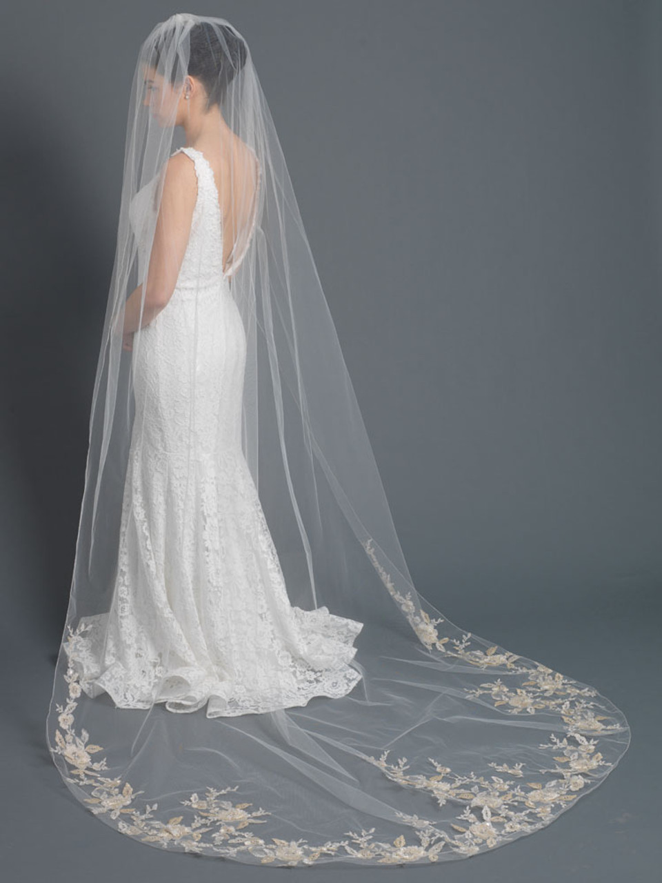 Gold/Ivory Floral Embroidery Accented w/ Crystals, Pearls & Sequins 