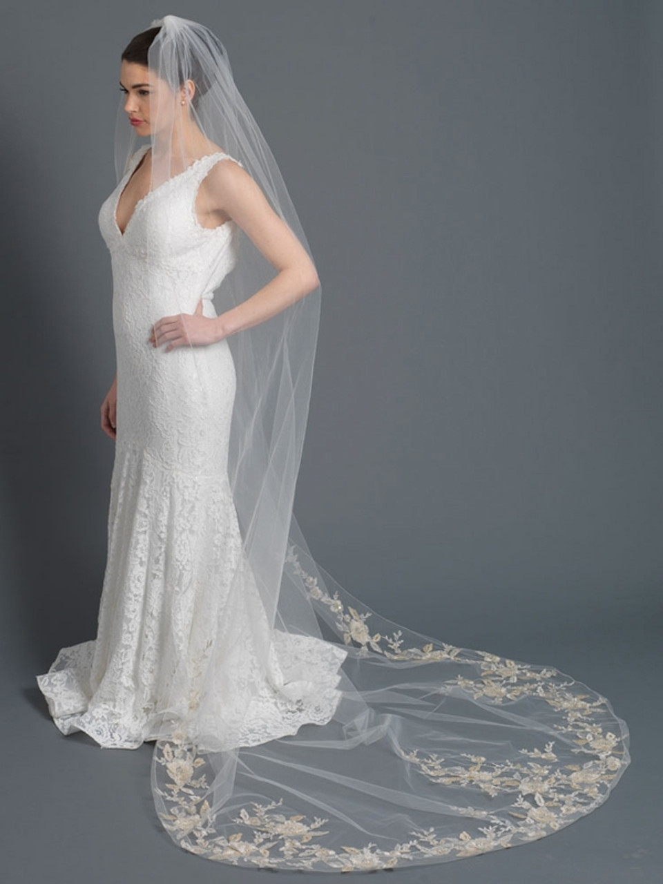 Gold/Ivory Floral Embroidery Accented w/ Crystals, Pearls & Sequins 