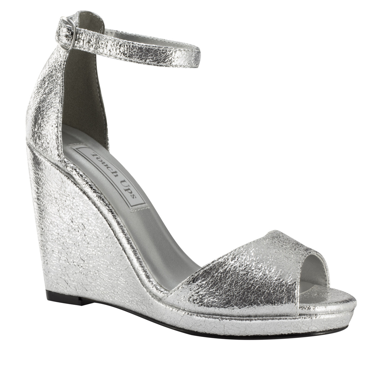 Paradox London Silver Glitter 'Jilly' Extra Wide Fit Low Wedge Sandals |  Curvissa