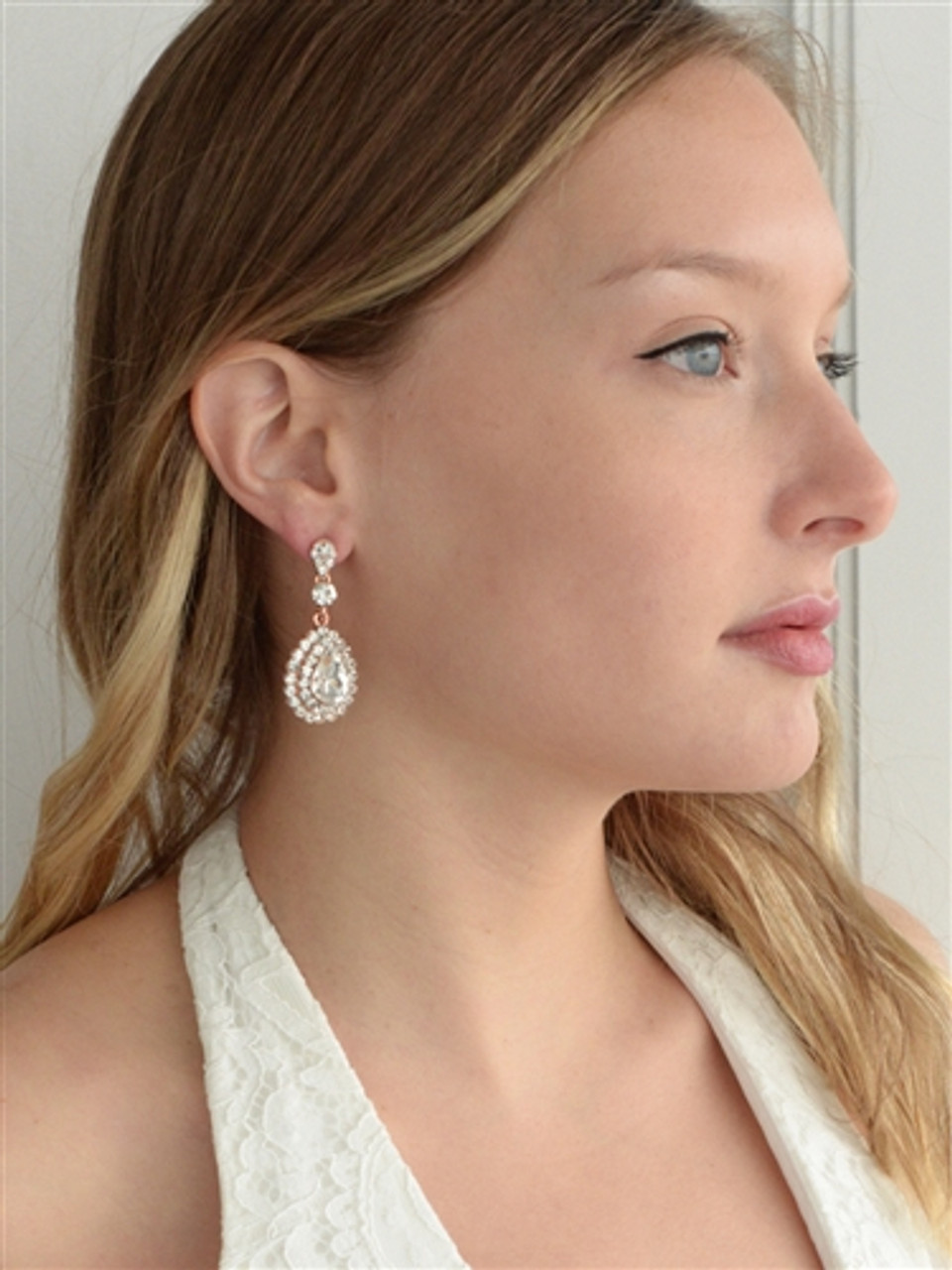 Rose Gold Teardrop Statement Earrings with Crystal Accents
4576E-RG