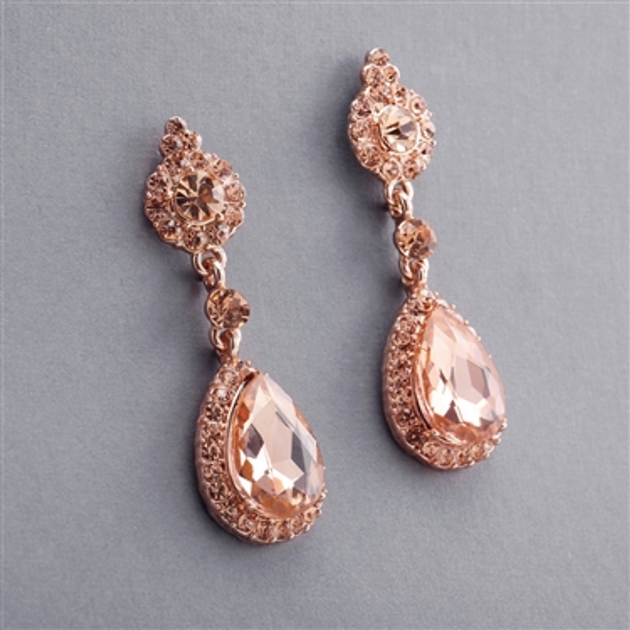 Rose Gold and Pink Crystal Earrings with Teardrop Dangles
4532E-RG