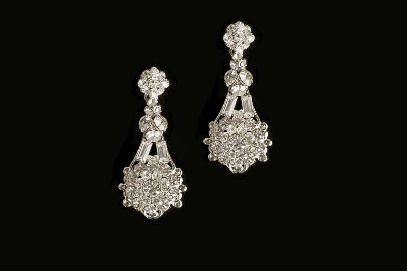Erica Koesler Earring - Style J-9431 - rhinestone floral hanging earring