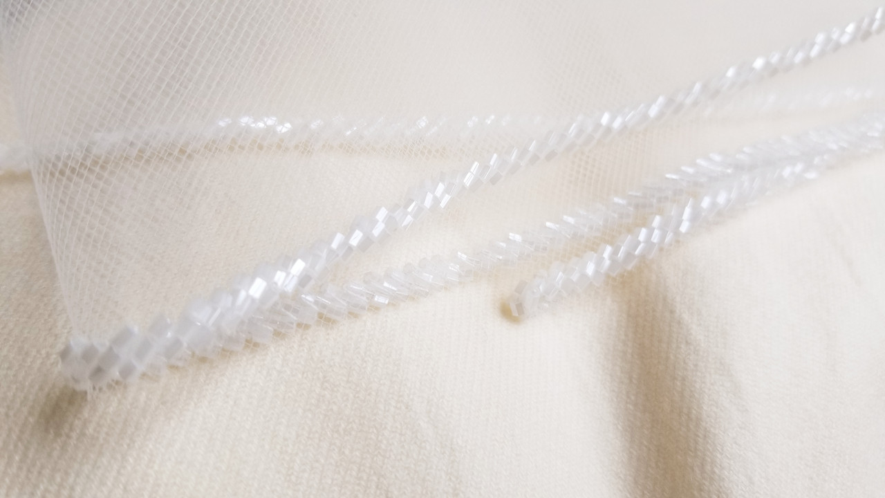 Bel Aire Bridal Veils V7383 -  1-tier fingertip veil with frosted bead edge