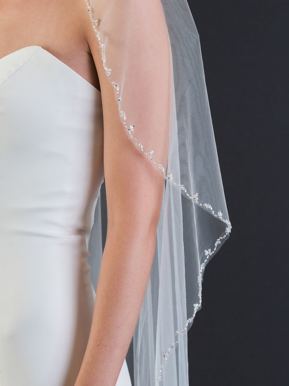 Bel Aire Bridal Veils V7454 - 1-tier waltz length cascade veil with  delicate sparkling edge