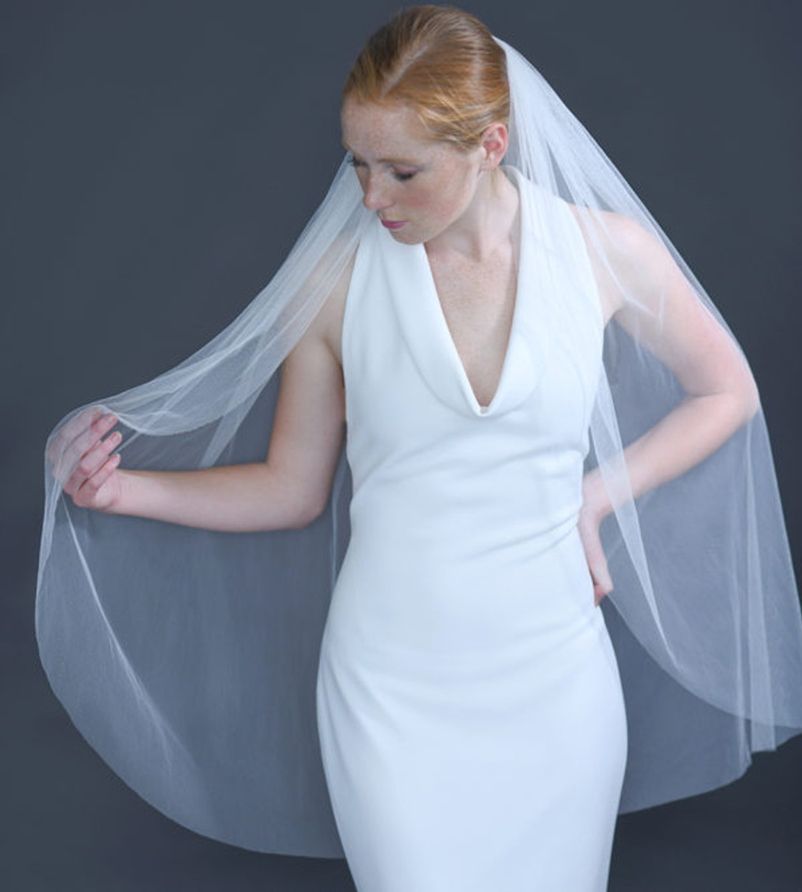 Scalloped Edge English Net 1 Tier Waltz Veil Knee Length Wedding Veil