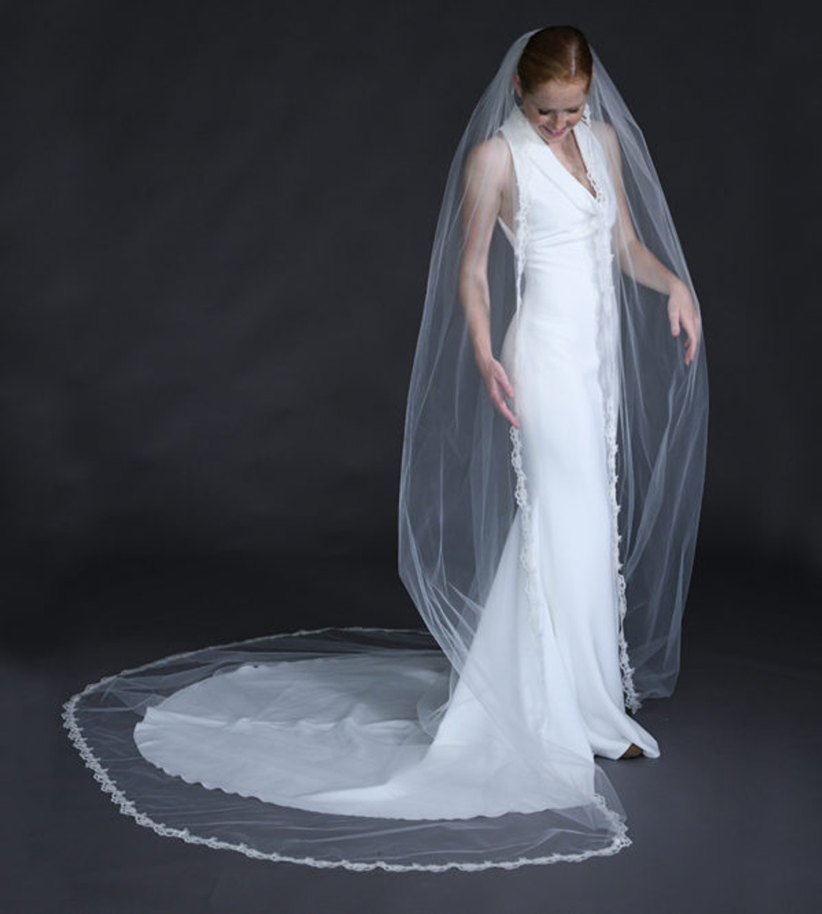 Erica Koesler Wedding Veil 958-120 - (120" inches long) - Cotton Chantilly lace & cut edge wire comb