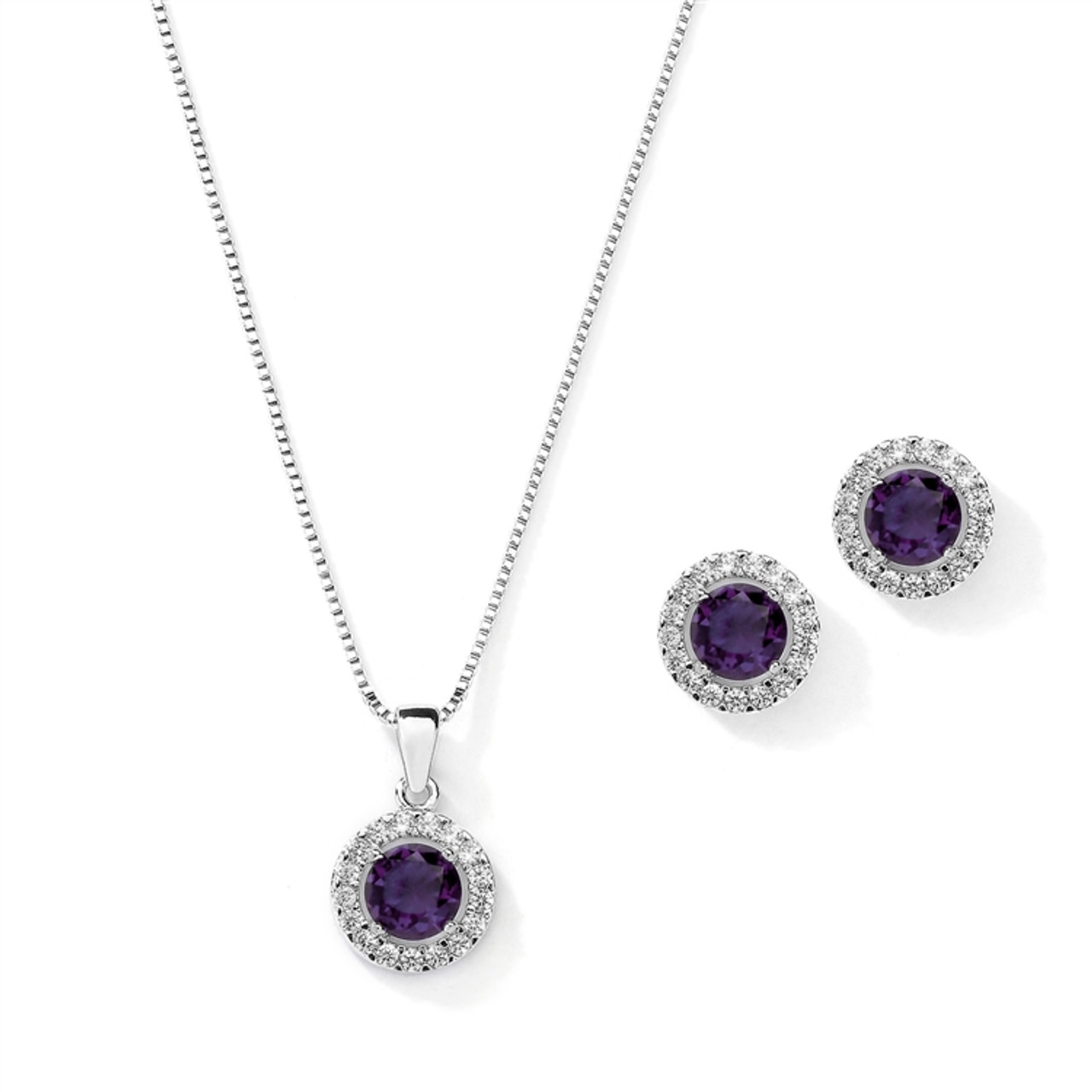 Mariell Cubic Zirconia Round Shape Halo Necklace and Stud