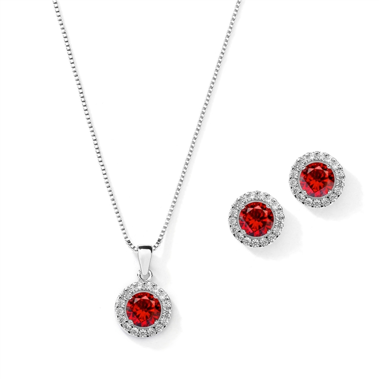 Mariell Cubic Zirconia Round Shape Halo Necklace and Stud