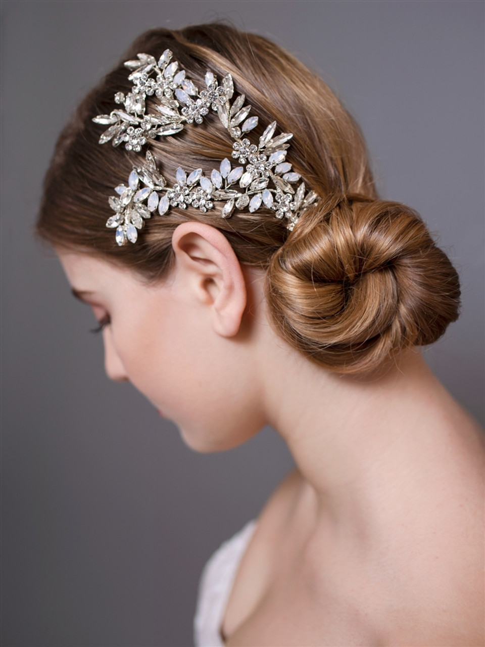 Mariells Couture Wedding Headpiece with White Opals and Clear Crystals
