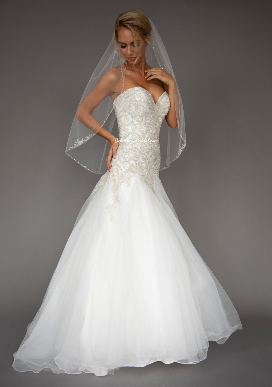 Ansonia Bridals Style 111S Embroidered veil with beaded edge