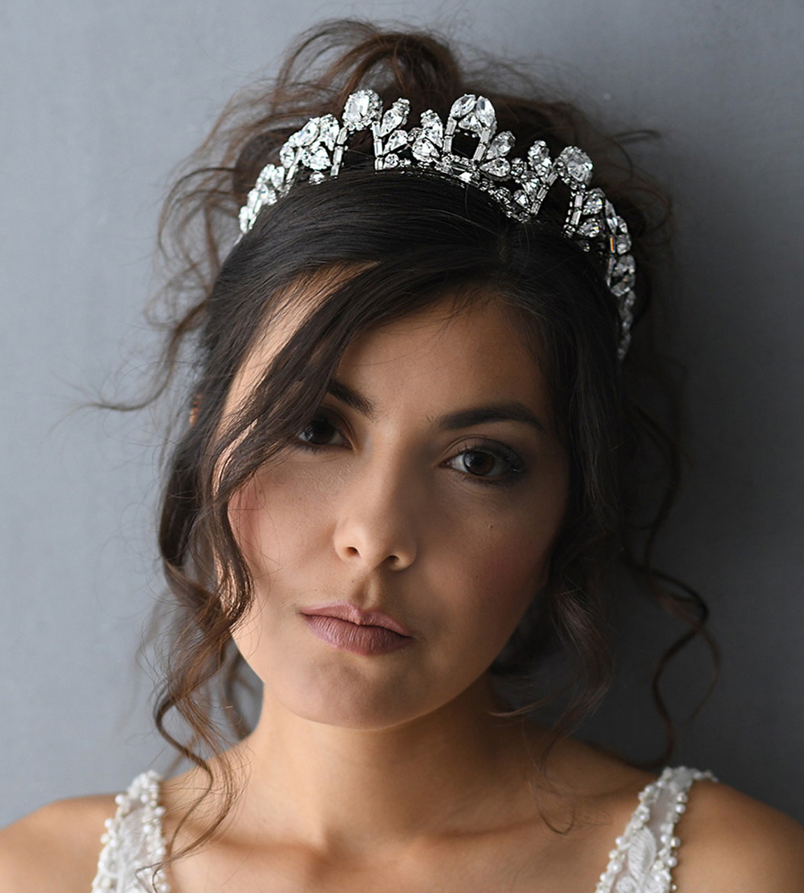 Erica Koesler A-5627 - 2" High tiara of 3 rhinestone peaks 