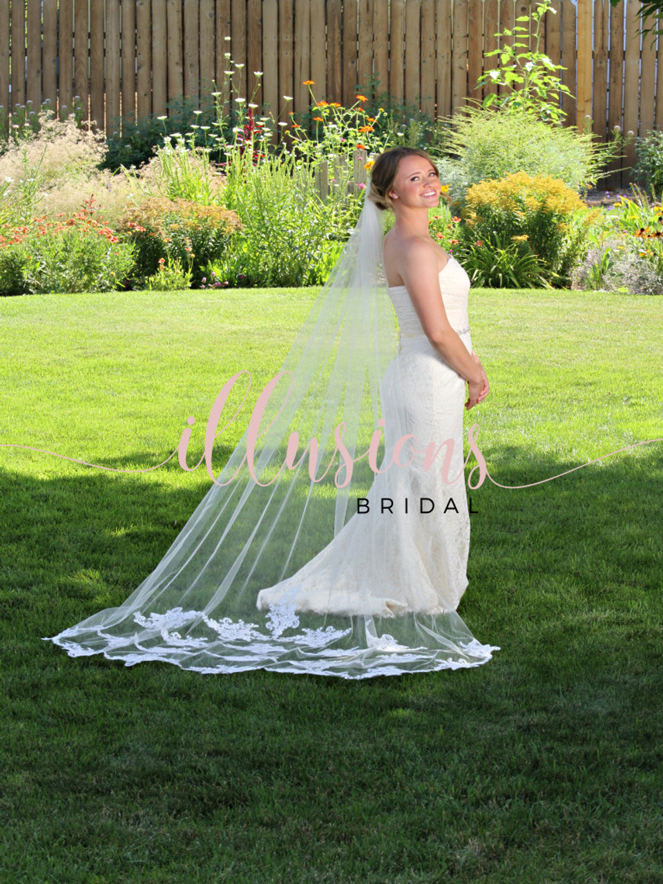 Chapel-Length Veil With Lace Appliques