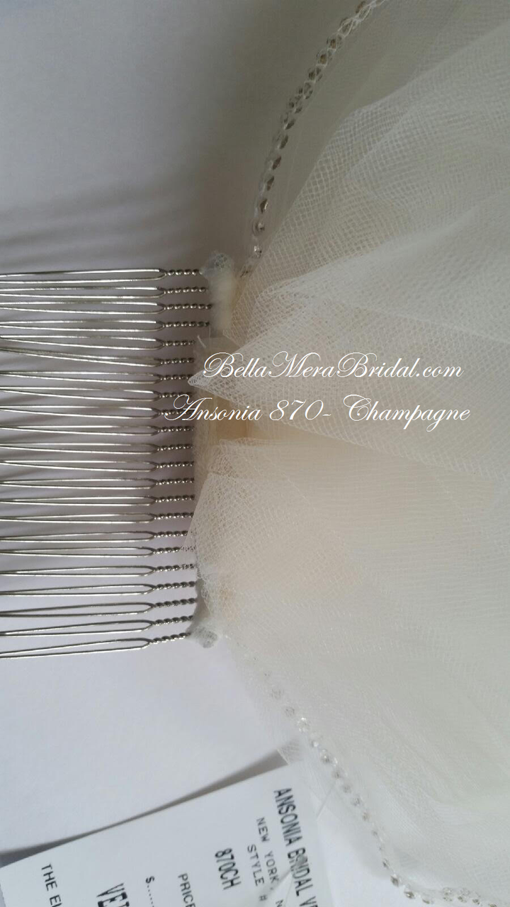 Ansonia Bridal Veil Style 870 - Rhinestone Fingertip Veil - Champagne Color