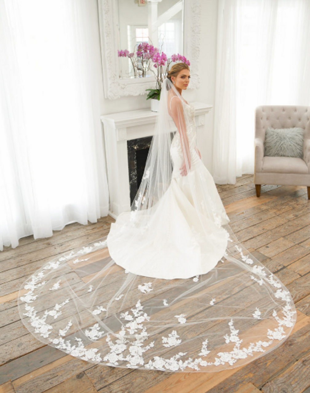 Chapel-Length Veil With Lace Appliques