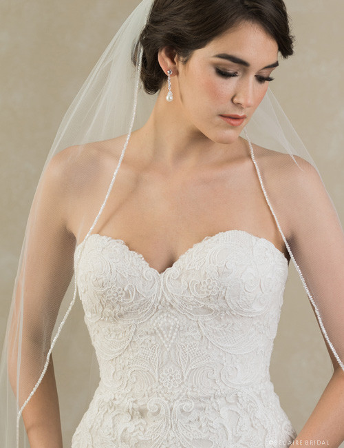 Bel Aire Wedding Veils V7383C - Cathedral veil with frosted bead edge