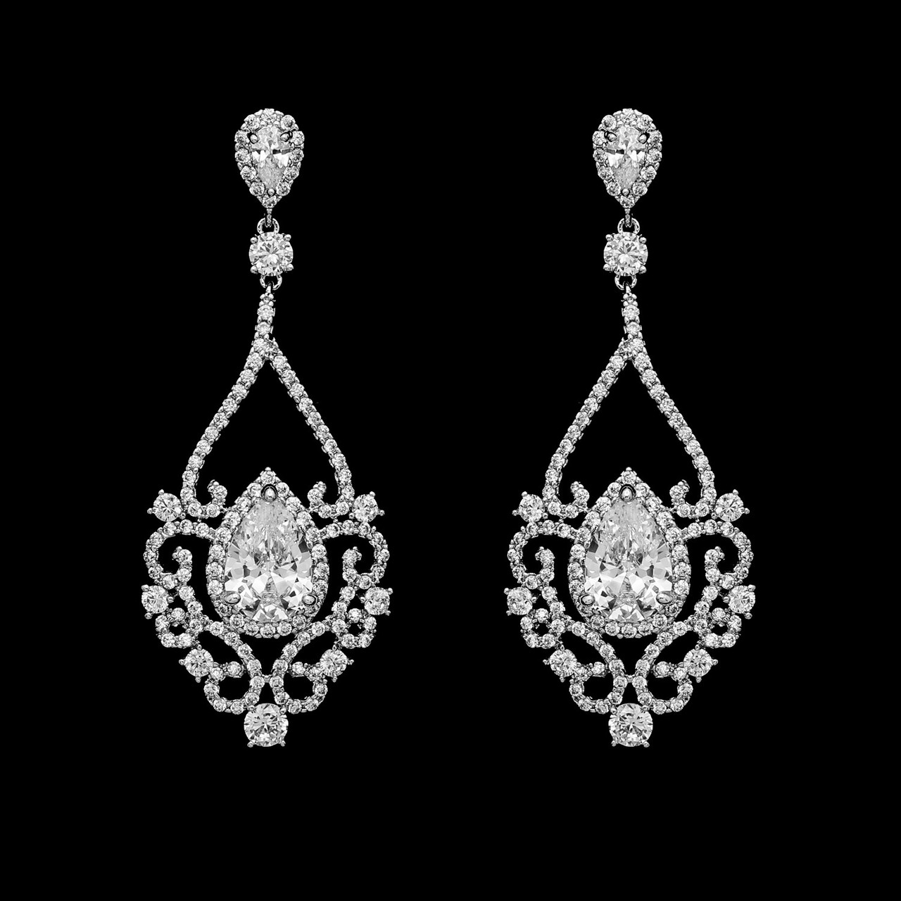 Art Deco Silver Cubic Zirconia Earrings for Bridesmaids and Brides