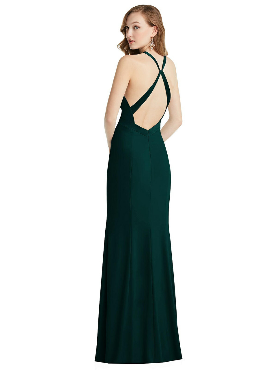 After Six Bridesmaid Dress Style 6848 - Crepe - High-Neck Halter Dress with Twist Criss Cross Back
