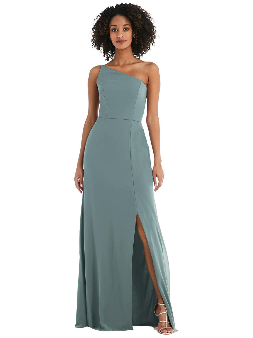 Skinny One-Shoulder Trumpet Gown with 